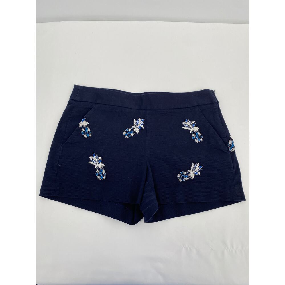 LOFT Navy Pineapple Embroidered Shorts Flat Front Pockets size 2